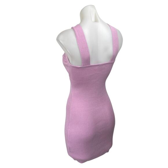 Abercrombie & Fitch Pink Rib Knit Sleeveless Halter Mini Tank Bodycon Dress Sz S - Picture 2 of 3